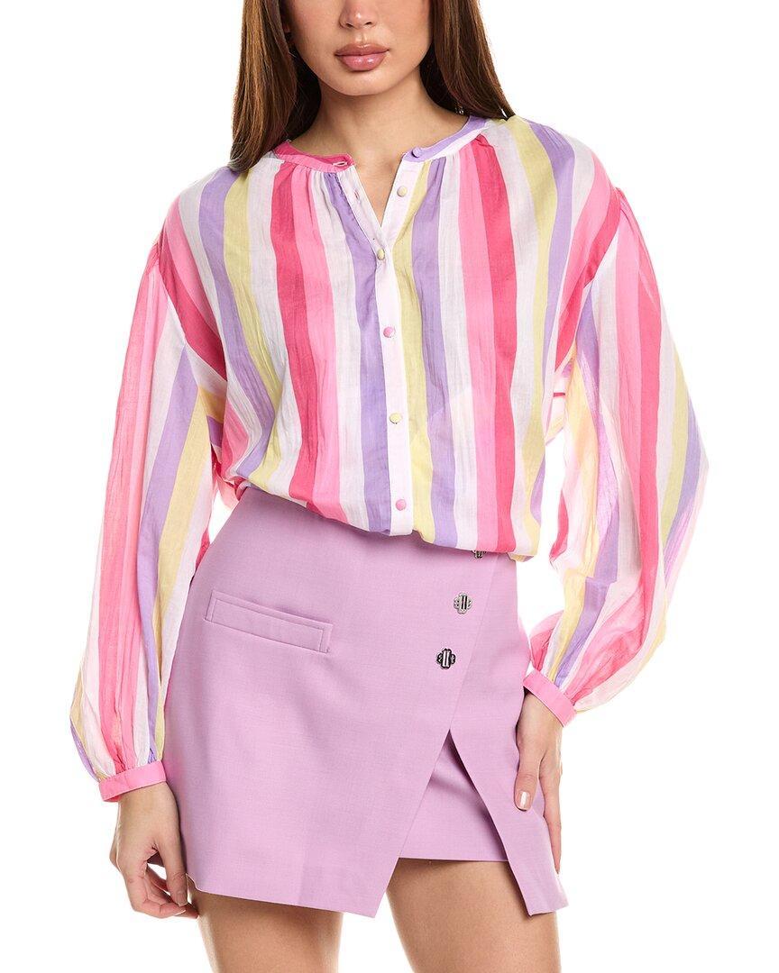 MAJE Oversized Striped Woven Shirt In Pink Product Image