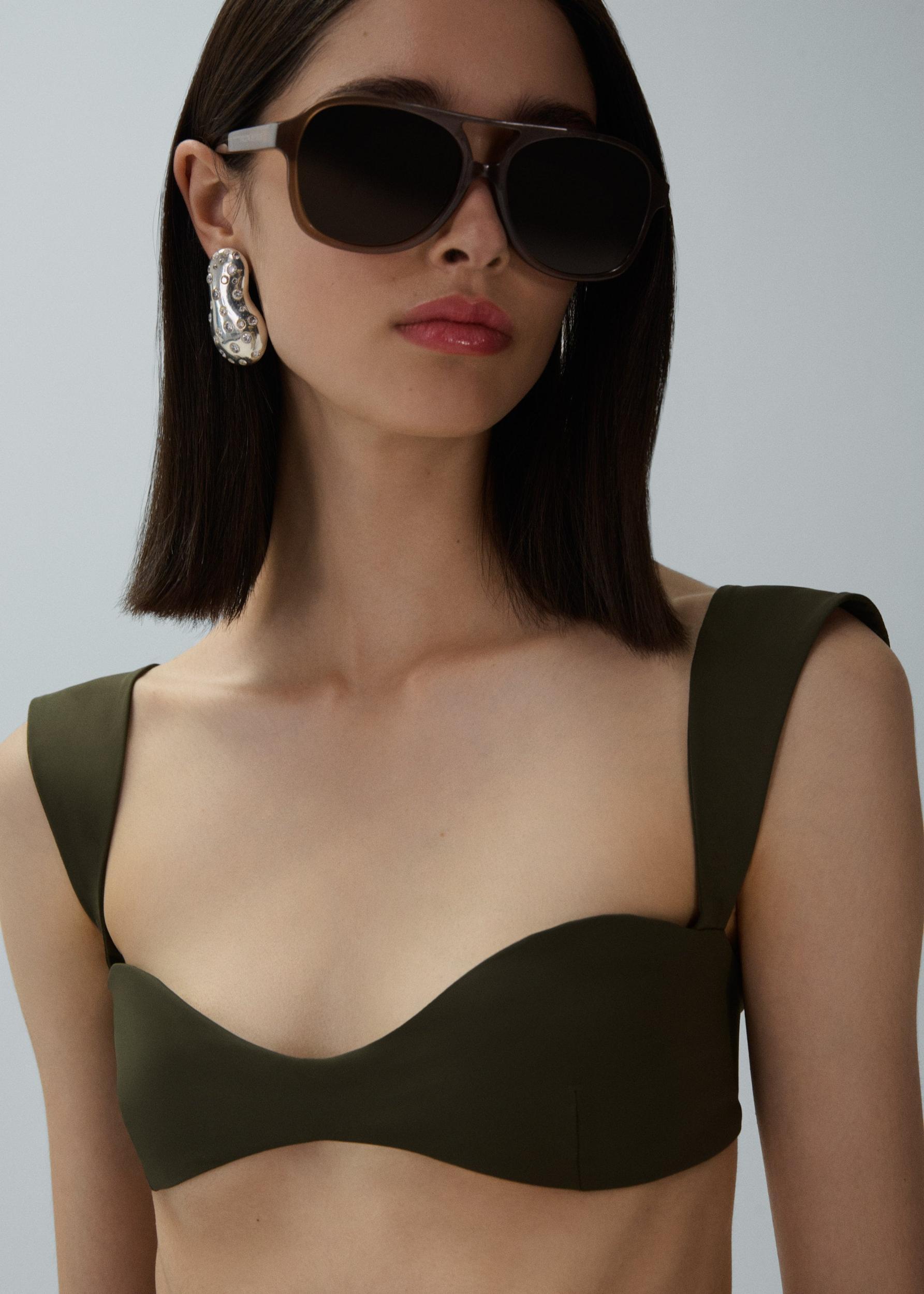 Retro bustier swim top in khaki Product Image