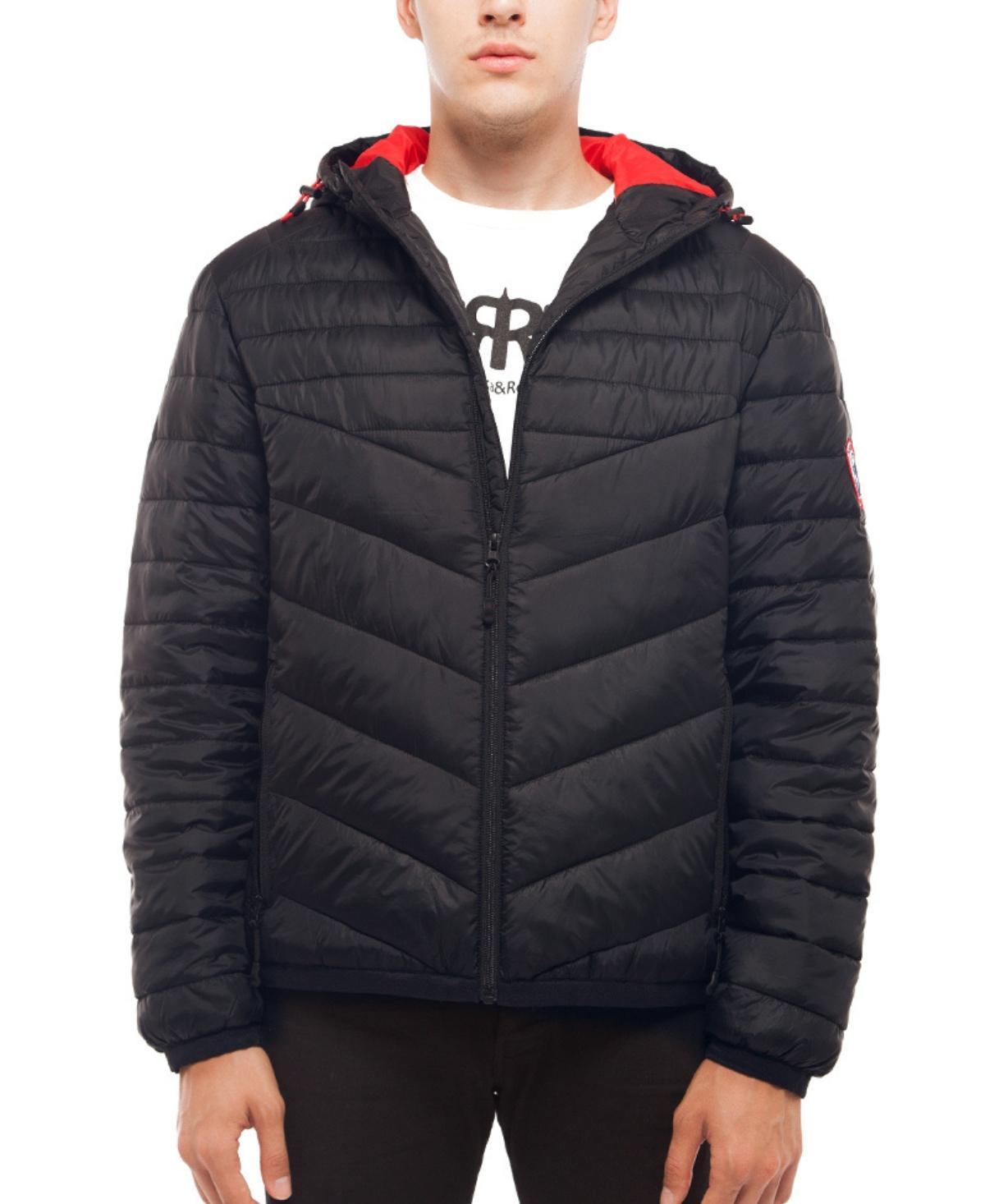 Men's Rokka&Rolla Lightweight Hooded Puffer Jacket, Size: Medium, Black Product Image