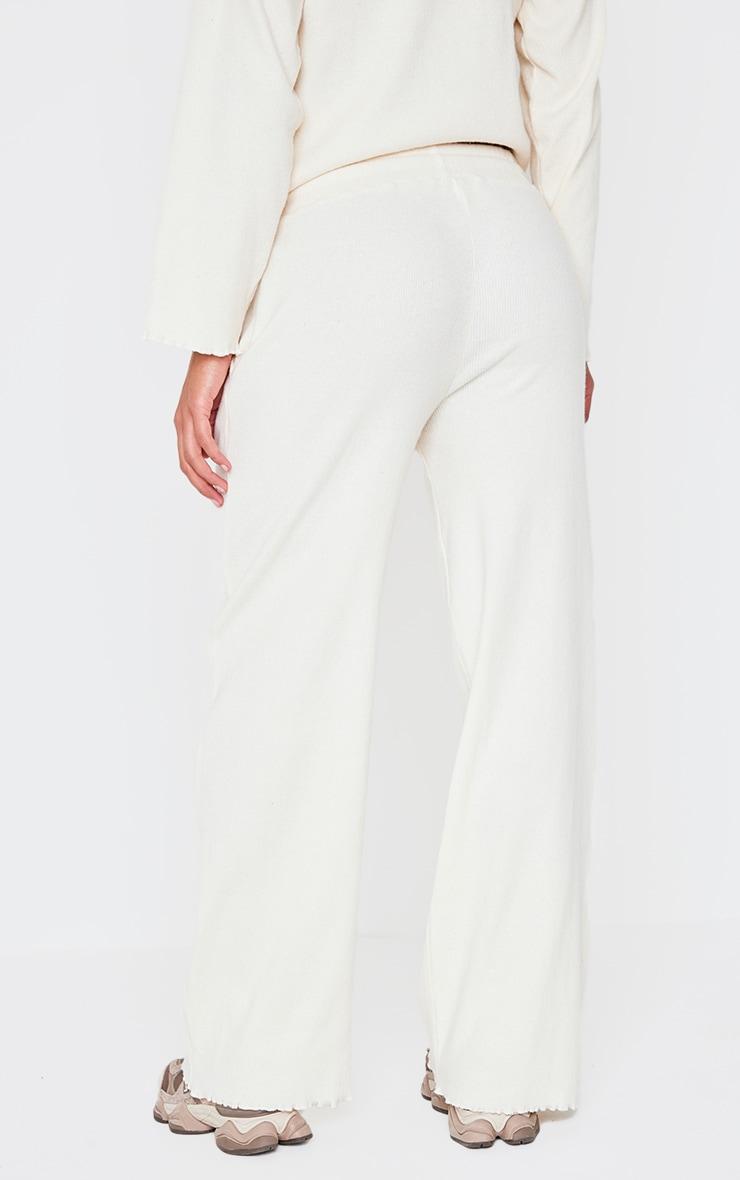 Cream Ribbed Oversized Wide Leg Pants Product Image