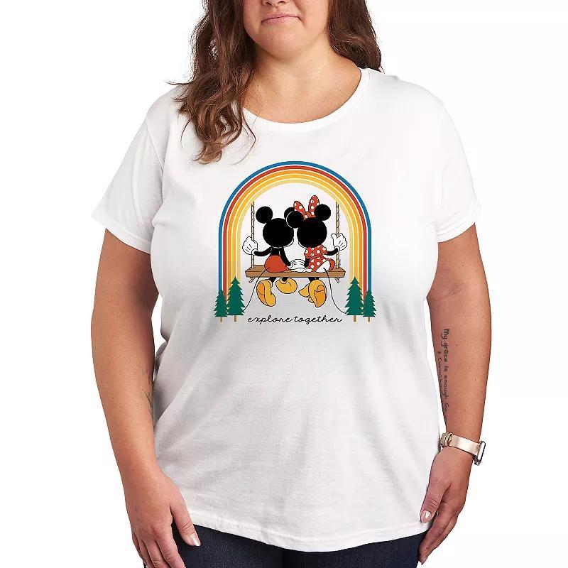 Disney's Mickey & Minnie Mouse Plus Explore Together Rainbow Graphic Tee, Women's, Size: 3XL, White Product Image