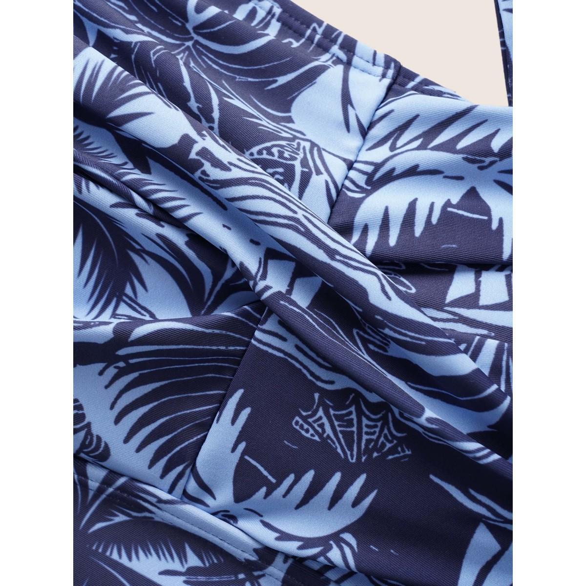 Plus Size Heart Neckline Tropical Print Crossover Swim Top Women's Swimwear Indigo Beach Twist High stretch Bodycon Heart neckline Curve Swim Tops BloomChic 30/6X Product Image