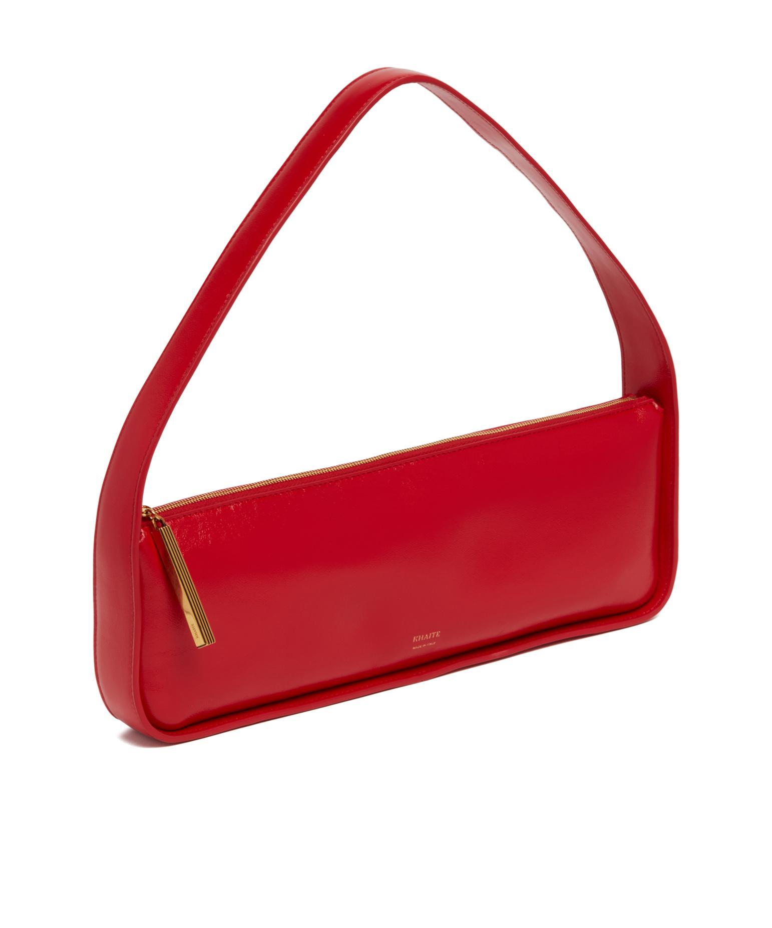 KHAITE Lori Crackle Patent Leather Shoulder Bag In Red Product Image
