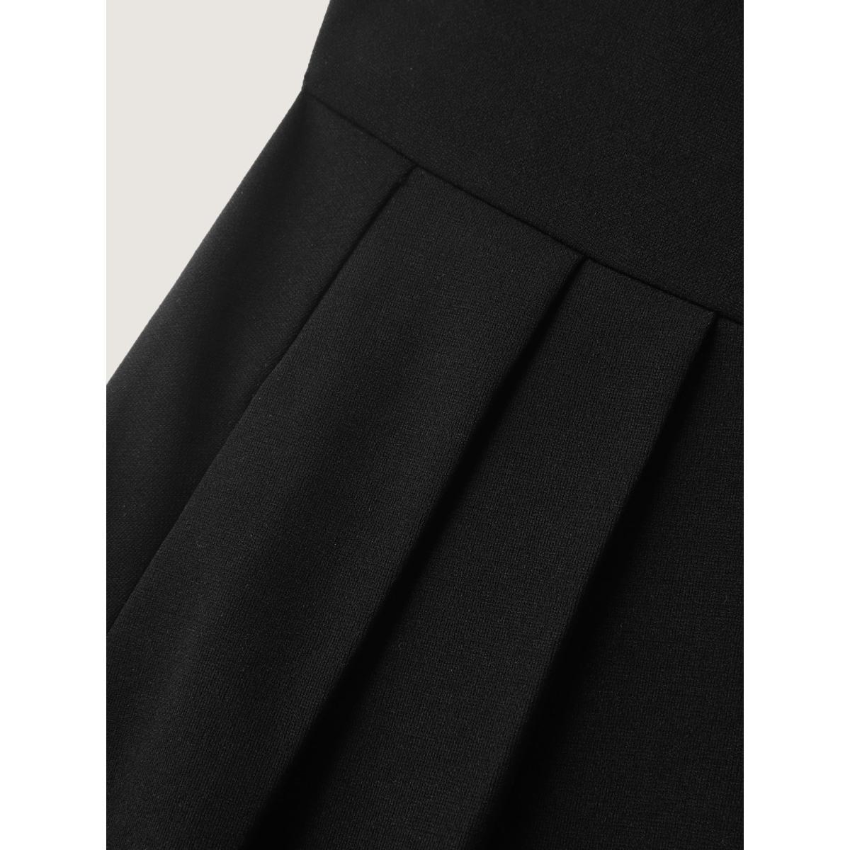 Plus Size Super Stretchy Overlap Waist Midi Dress Black Women Timeless Tie knot Heart neckline Short sleeve Curvy BloomChic 28/5X Product Image