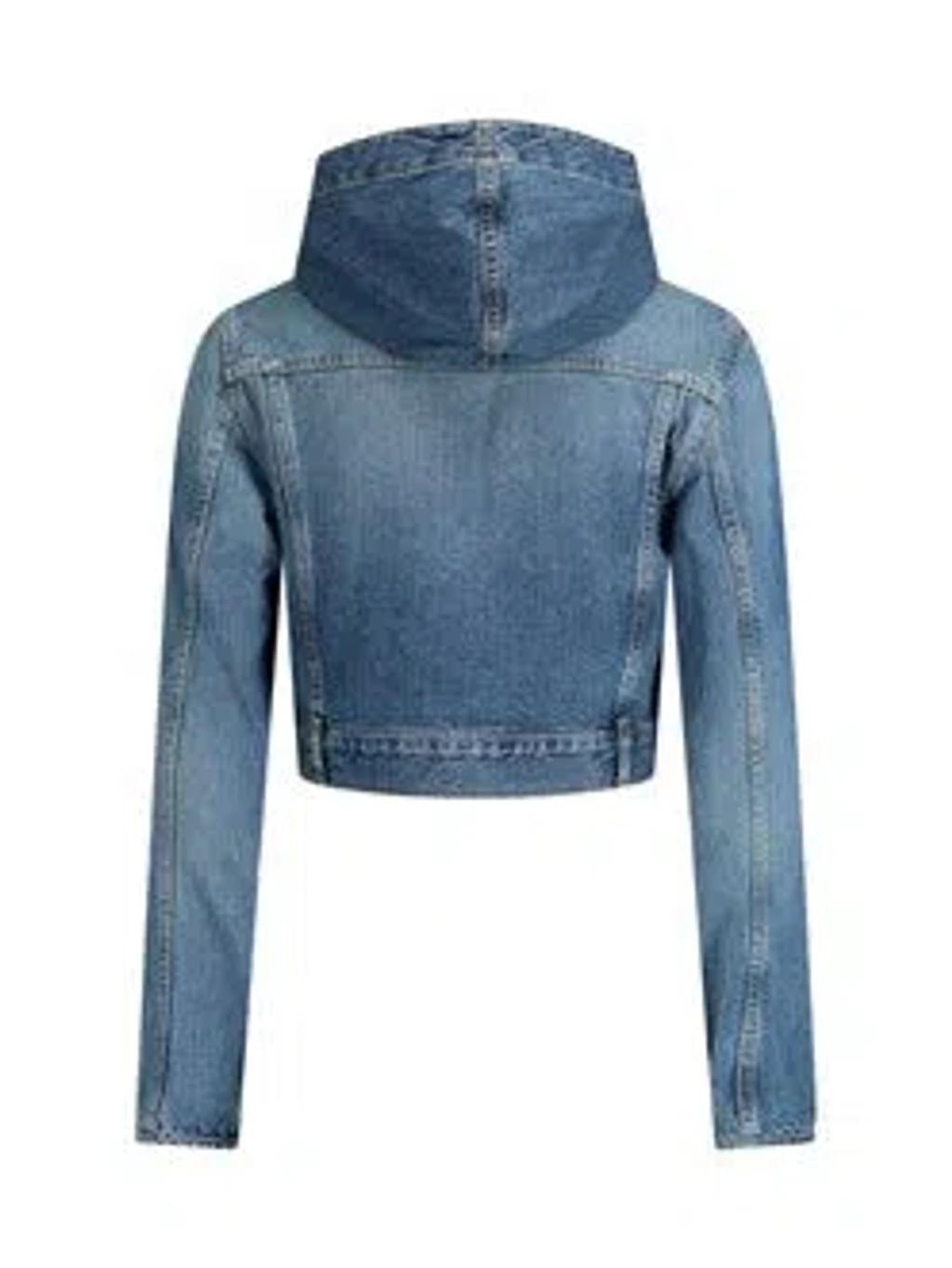 ALAÏA Cropped Hooded Jacket In Blue Product Image