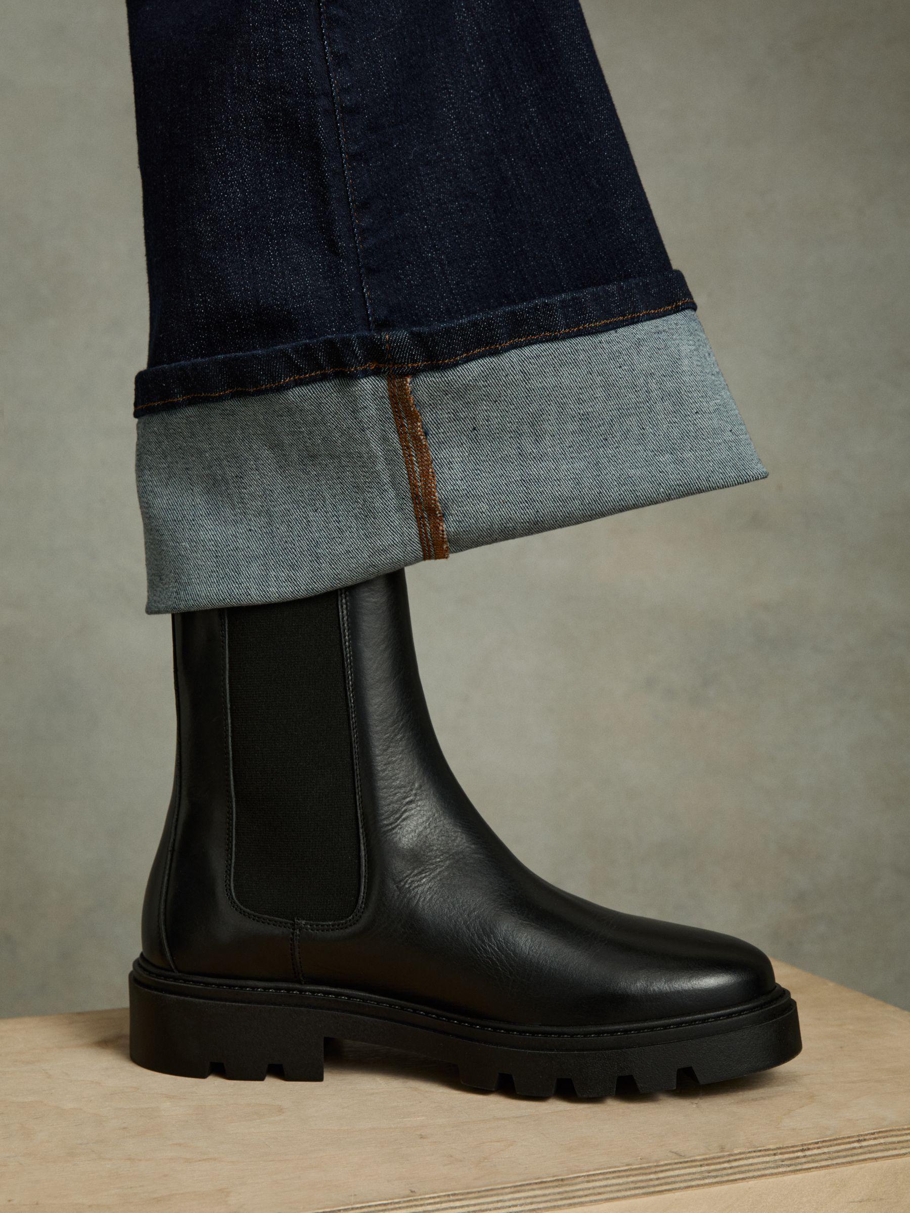 Leather Cleated Sole Chelsea Boots in Black Product Image