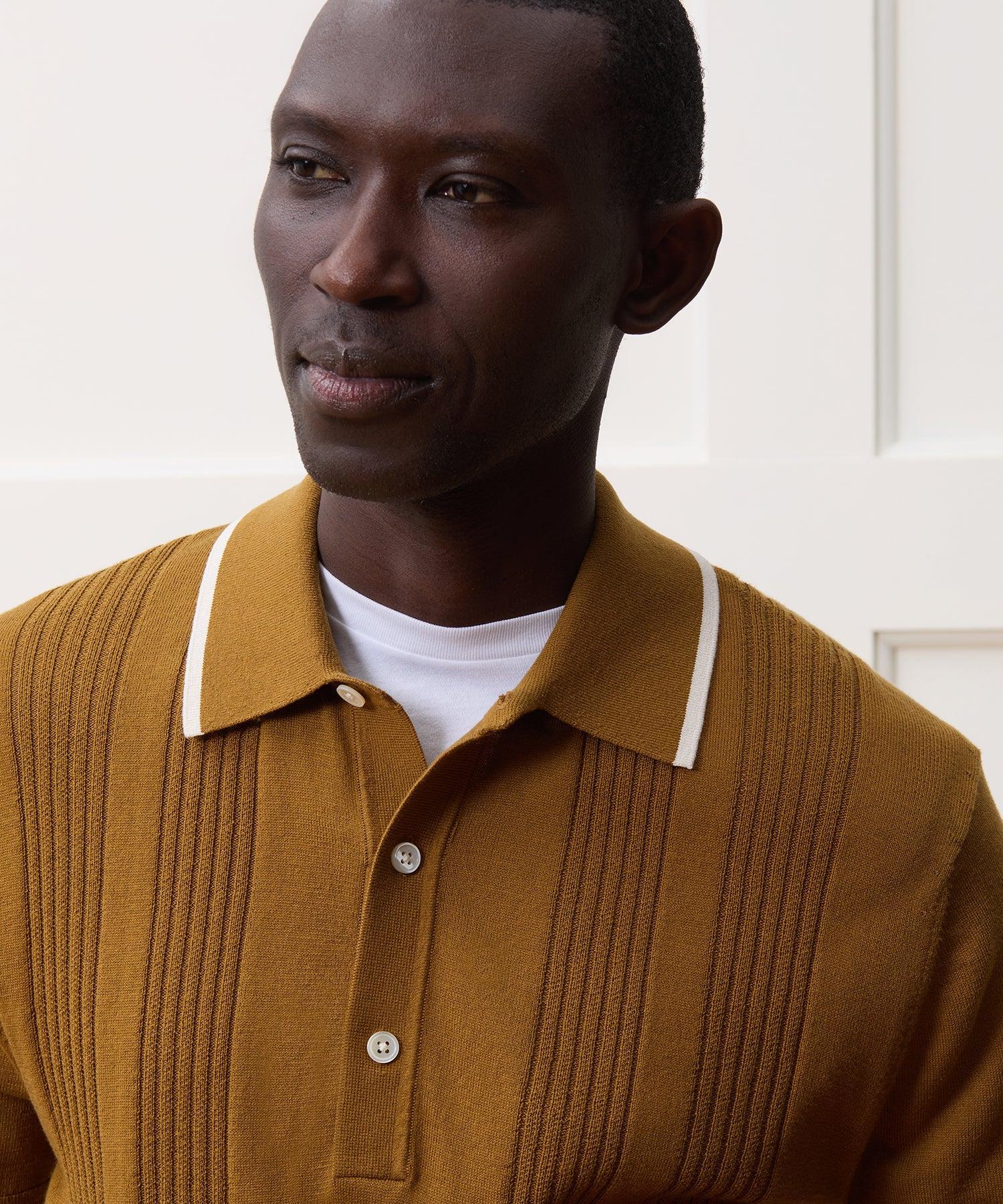 Silk-Cotton Tipped Sweater Polo in Cigar Product Image