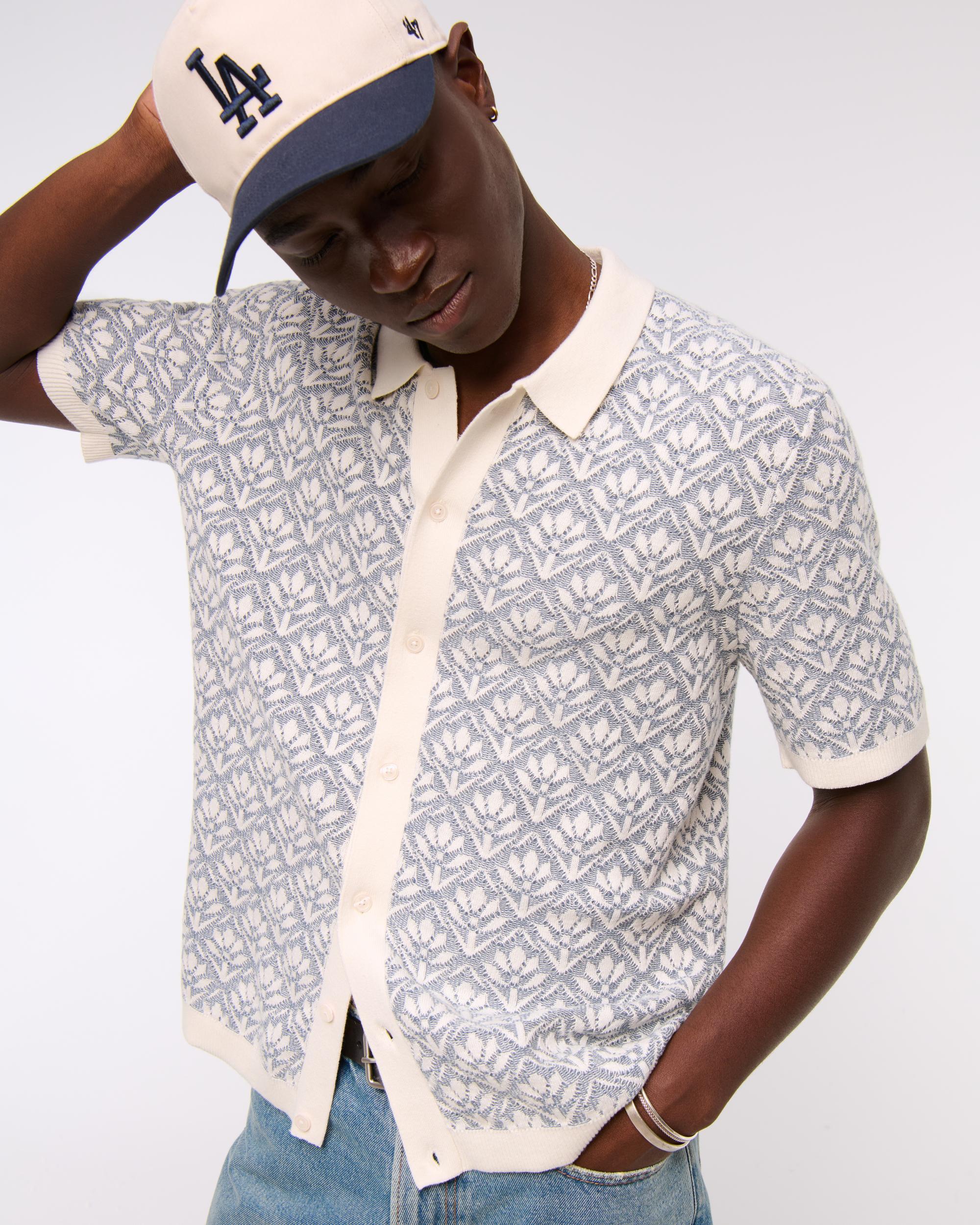 Jacquard Pattern Button-Through Sweater Polo Product Image