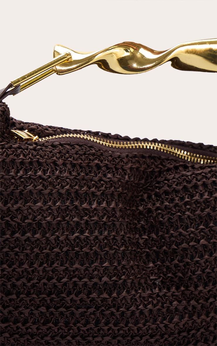 Chocolate Raffia Weave Abstract Handle Handbag Product Image