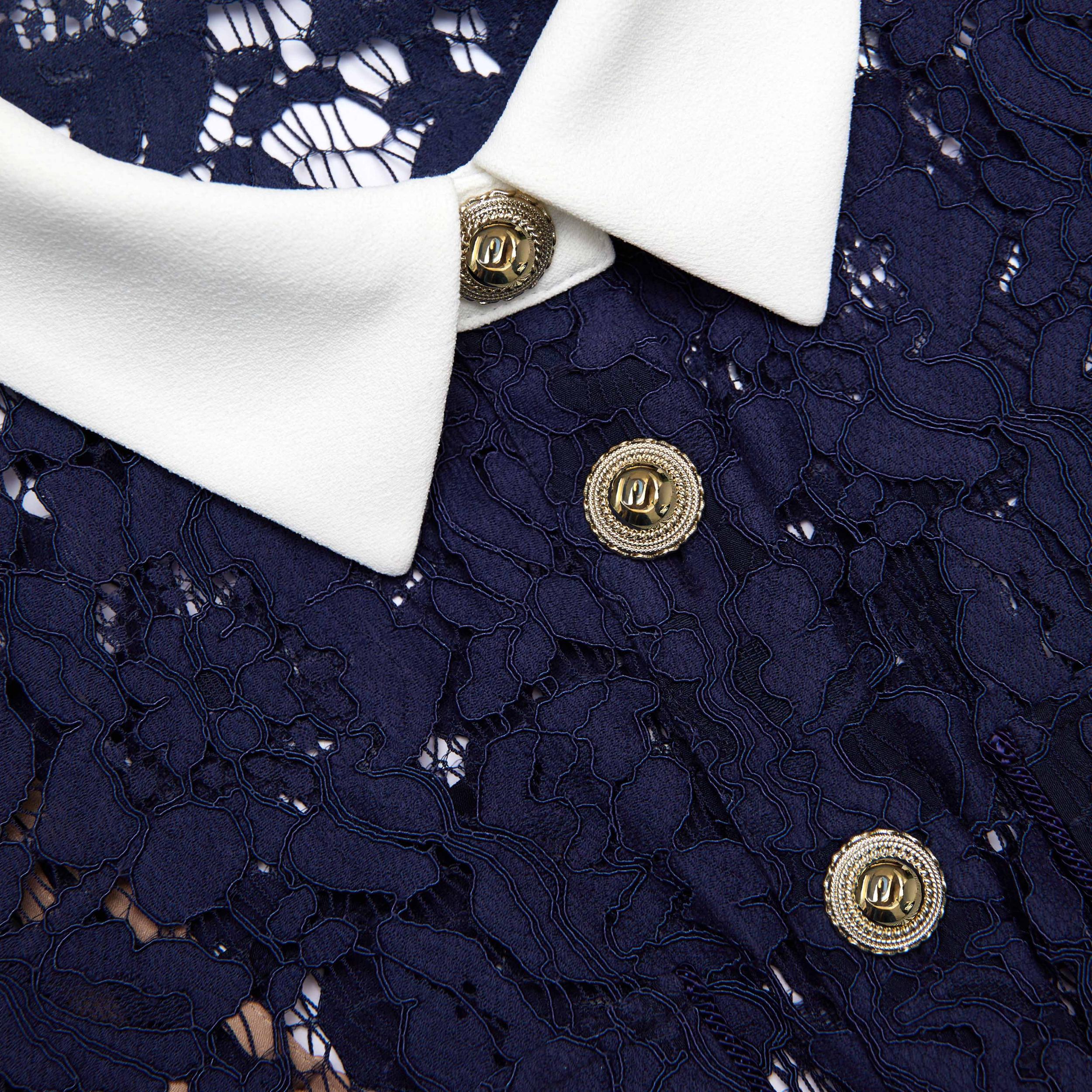 Navy Lace Contrast Collar Midi Dress Product Image