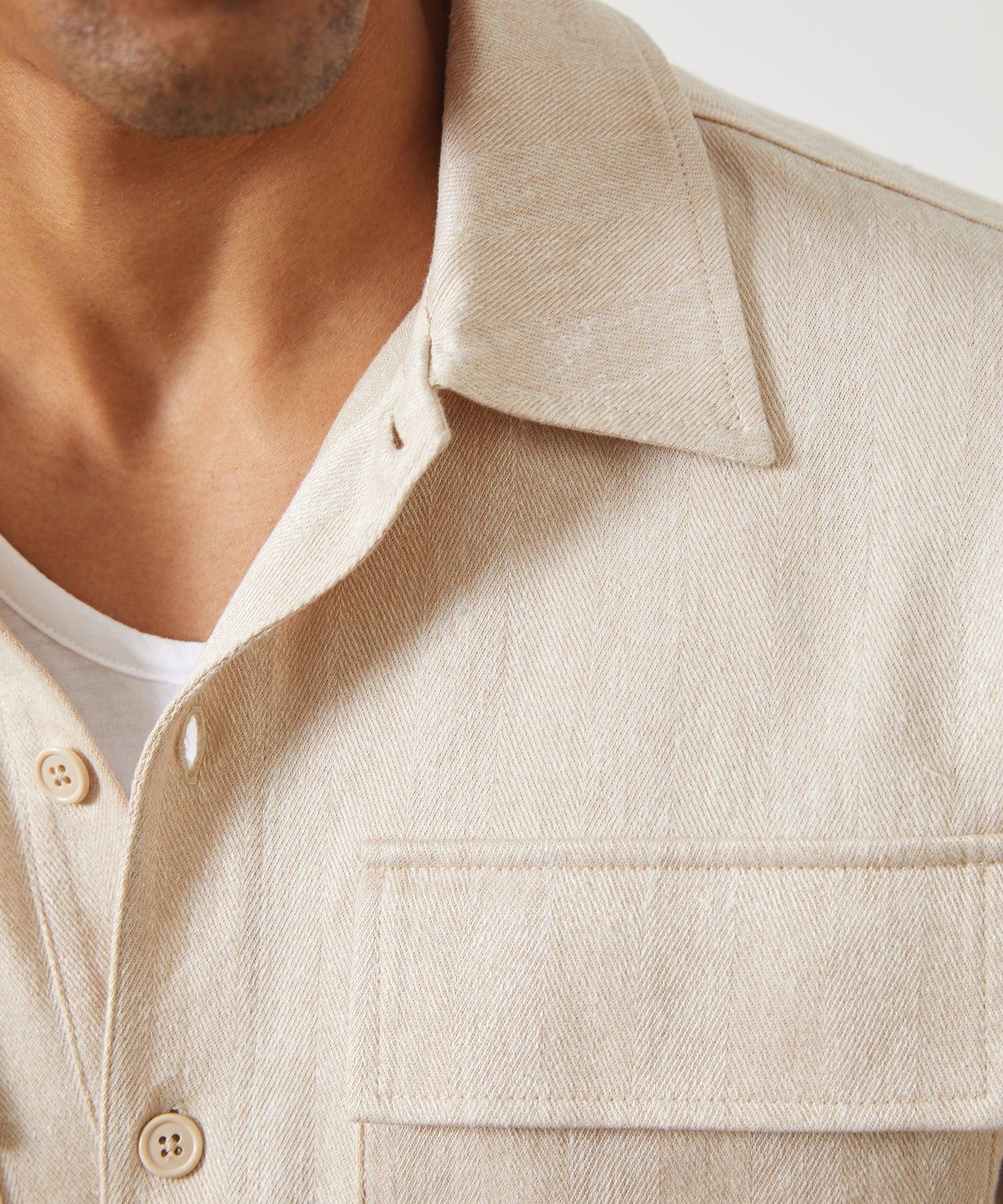 Linen Cotton Herringbone Shirt in Desert Beige Product Image