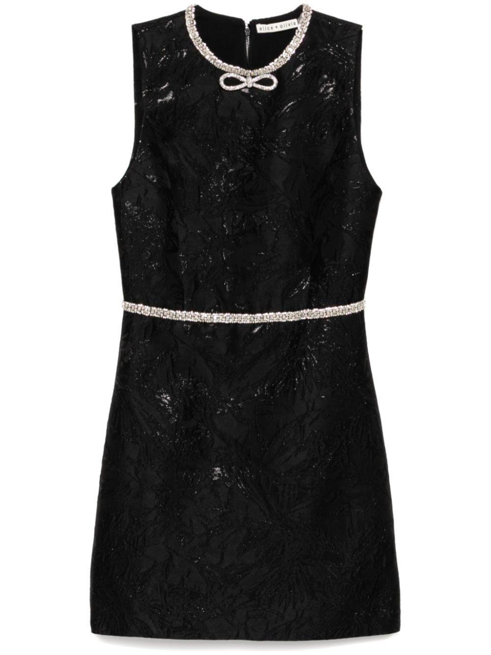 ALICE AND OLIVIA Ellis Embellished Bow Mini Dress In Black Product Image