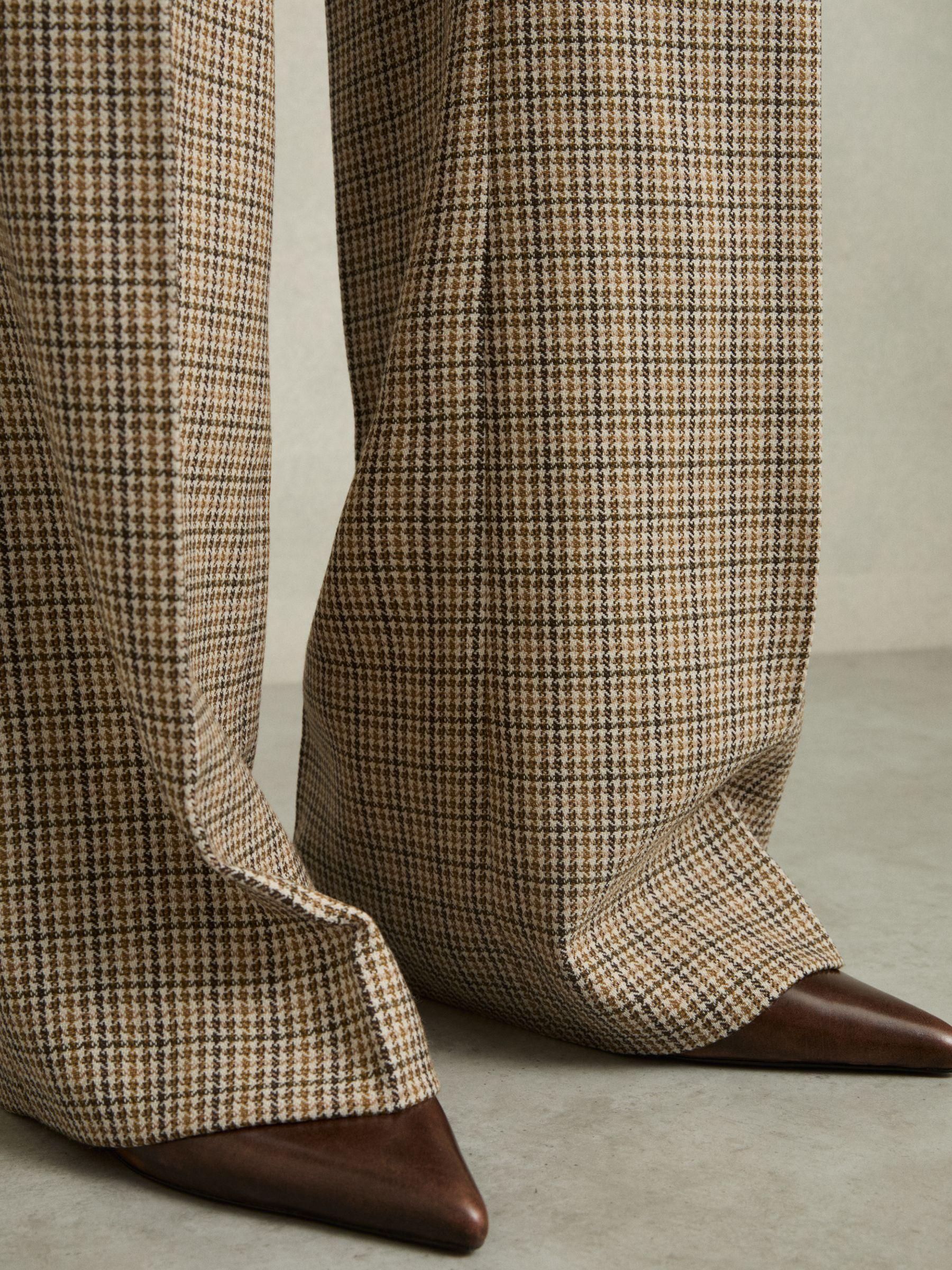 Petite Wool Wide-Leg Houndstooth-Check Trousers in Brown Check Product Image