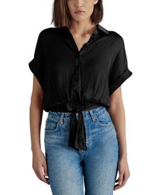 Steve Madden Womens Tori Button-Front Tie-Hem Top Product Image