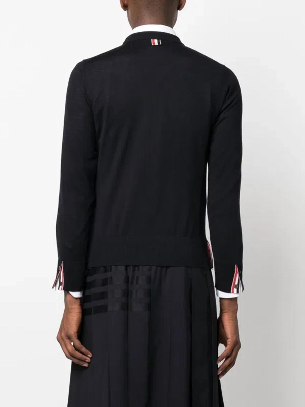 THOM BROWNE Wool Crewneck Jumper In Navy Blue Product Image