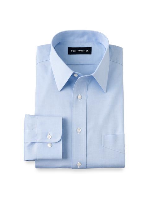 Non-Iron Cotton Pinpoint Solid Point Collar Dress Shirt - Blue Product Image