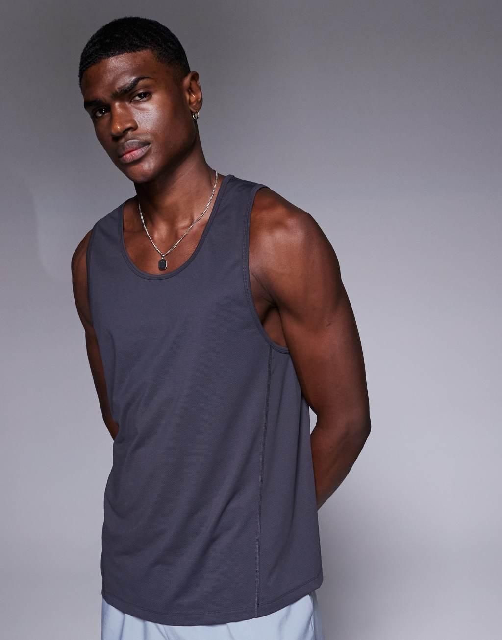 4505 Icon quick dry training tank top with racer back in charcoal Product Image