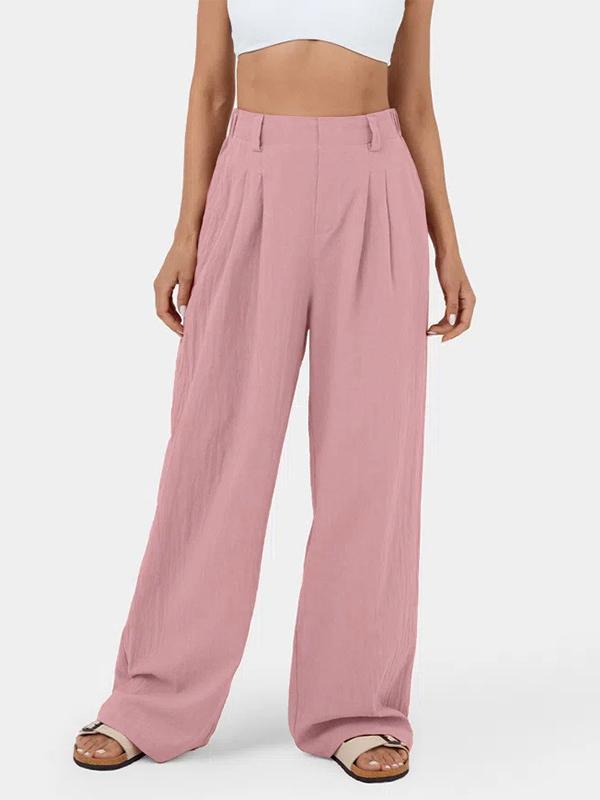 Loose Wide Leg Pleated Solid Color Split-Joint Pants Trousers Product Image