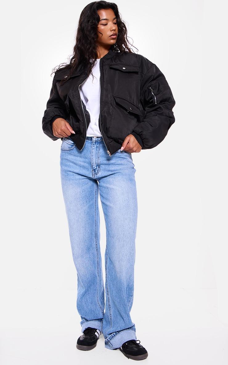 Black Oversized Bomber Jacket Product Image