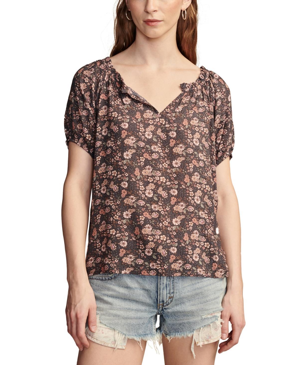 Lucky Brand Womens Notched Short-Sleeve Peasant Top Product Image