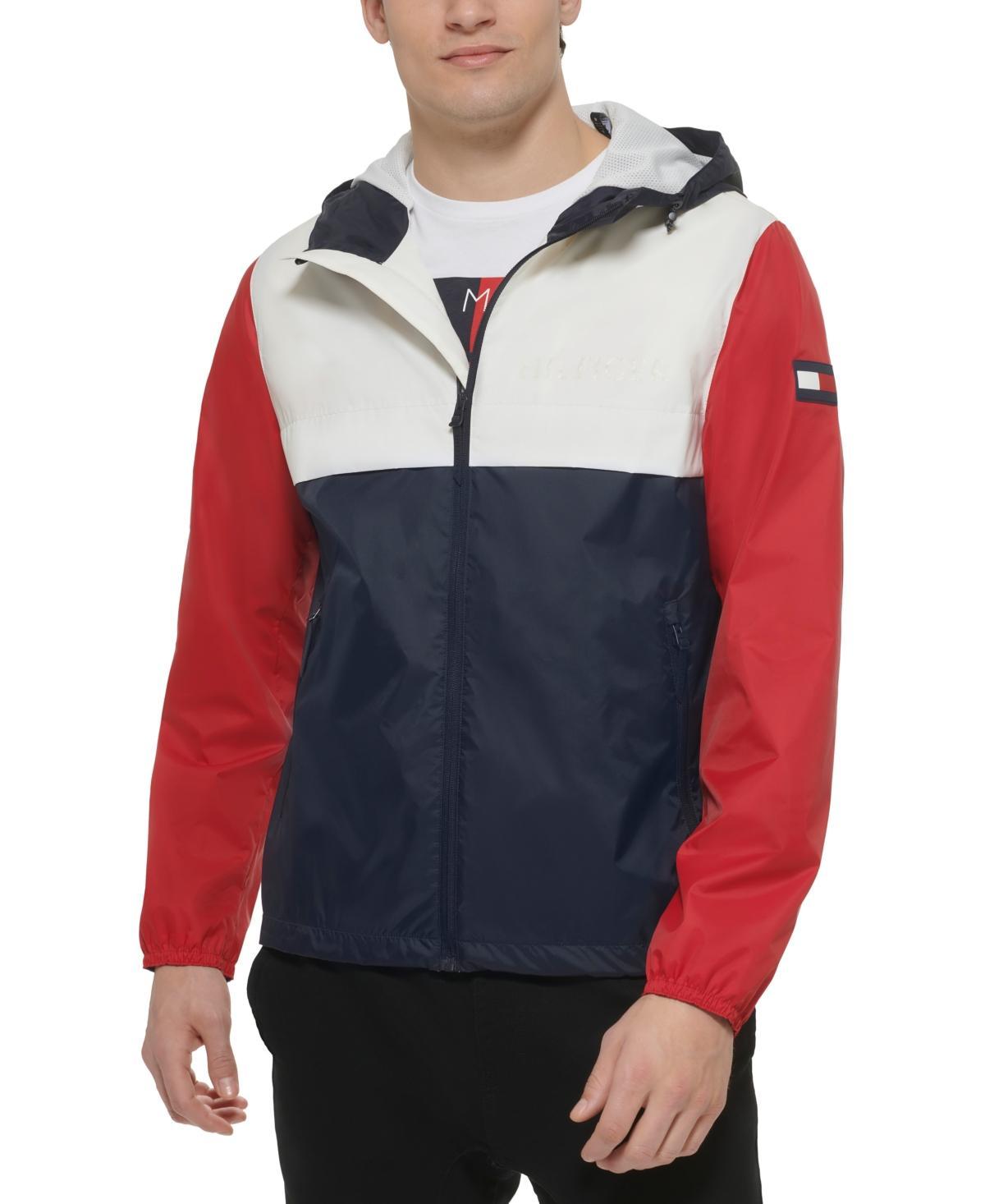 Men's Tommy Hilfiger Logo Patch Hooded Rain Jacket, Size: Small, Black Product Image