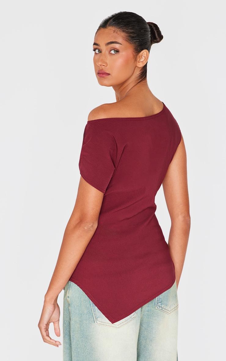 Burgundy Bengaline Slouch Asymmetric Long Top Product Image