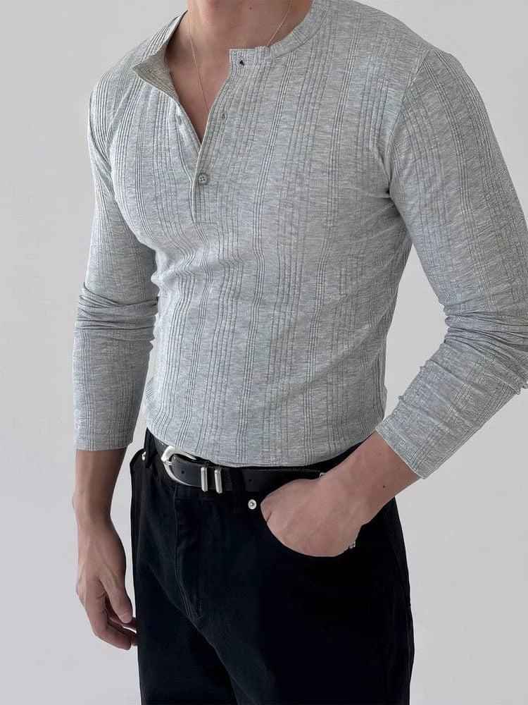 RT No. 11521 KNIT VERTICAL HENRY COLLAR LONG SLEEVE Product Image