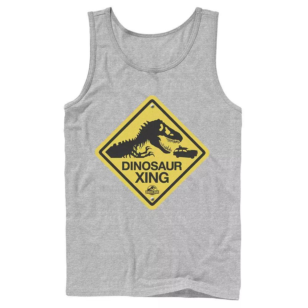 Men's Jurassic Park Dinosaur Crossing Yellow Sign Tank Top, Size: Large, Ath Hthr Product Image