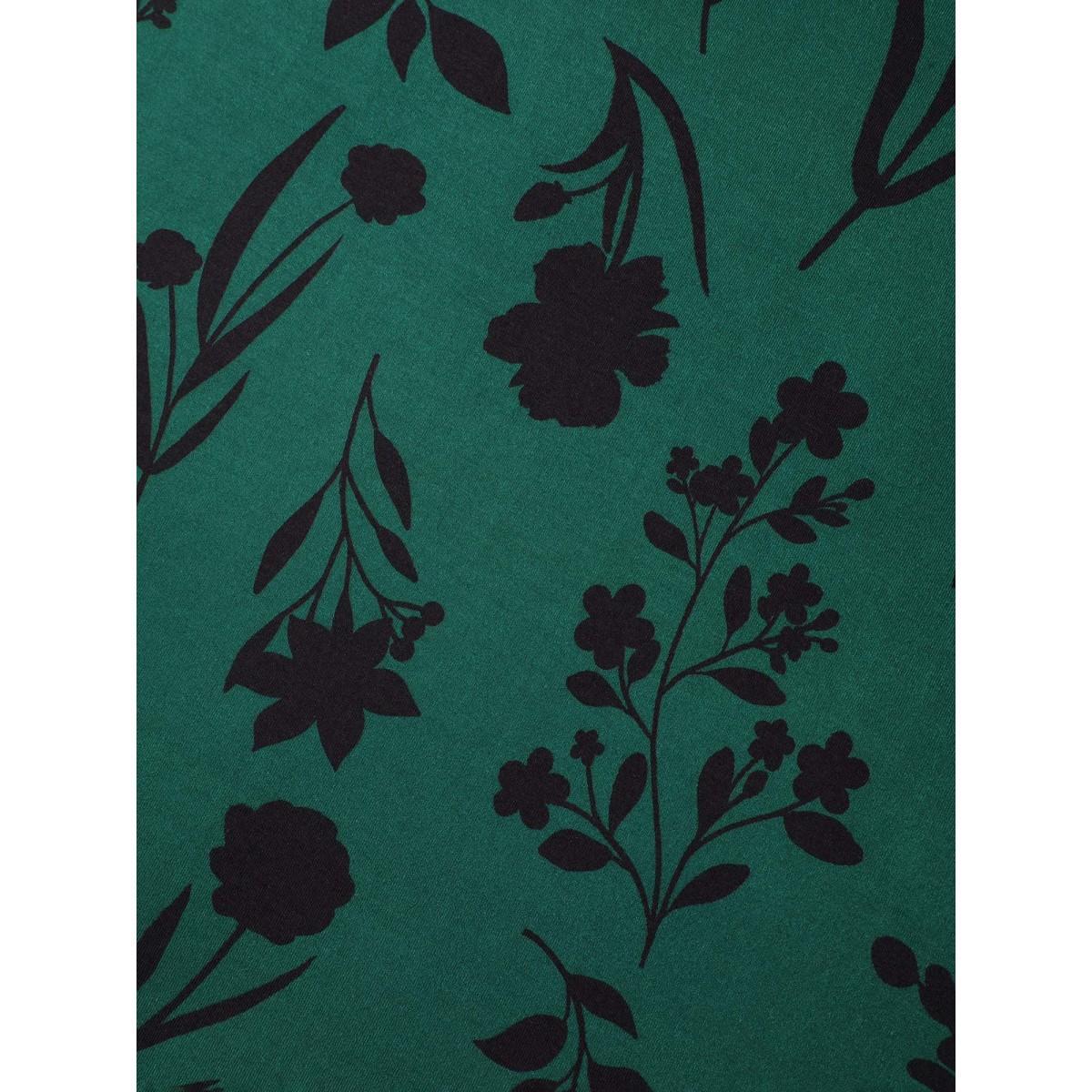 Plus Size Stretchy Floral Print V-Neck T-Shirt DarkGreen Women Leisure Non Natural Flowers V-neck Casual T-shirts BloomChic 22-24/3X Product Image