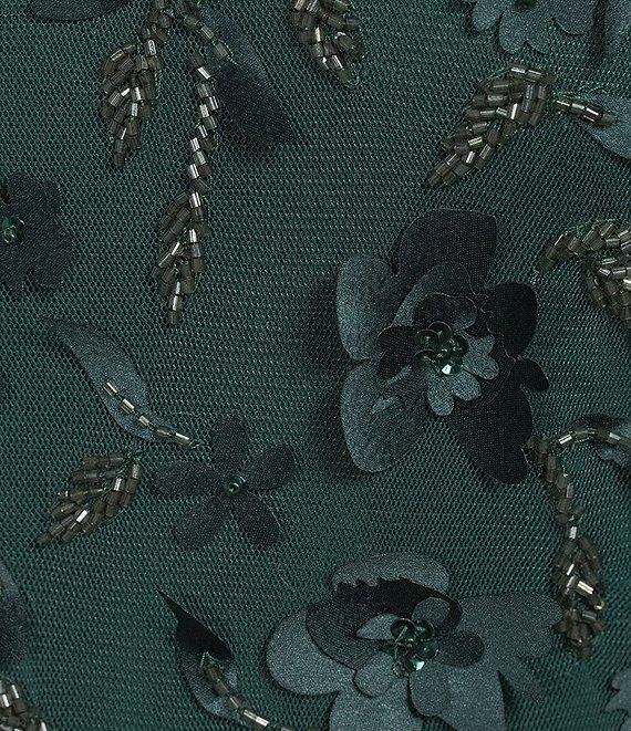 Pisarro Nights Plus Size 3D Mesh Floral Illusion Crew Neckline Short Sleeve A-Line Dress Product Image