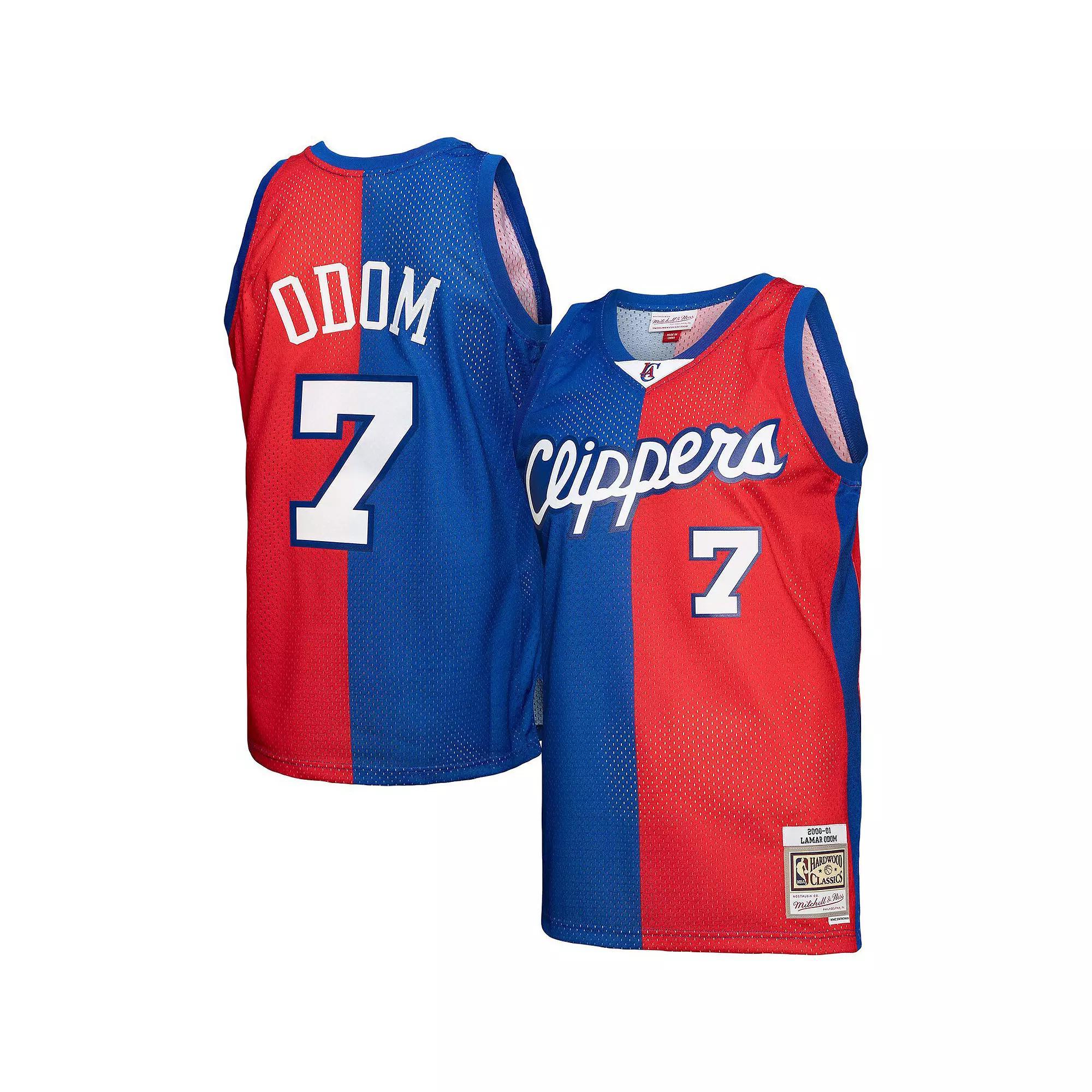 Men's Mitchell & Ness Lamar Odom Royal/Red LA Clippers Hardwood Classics 2000/01 Split Swingman Jersey, Size: Small, Blue Product Image