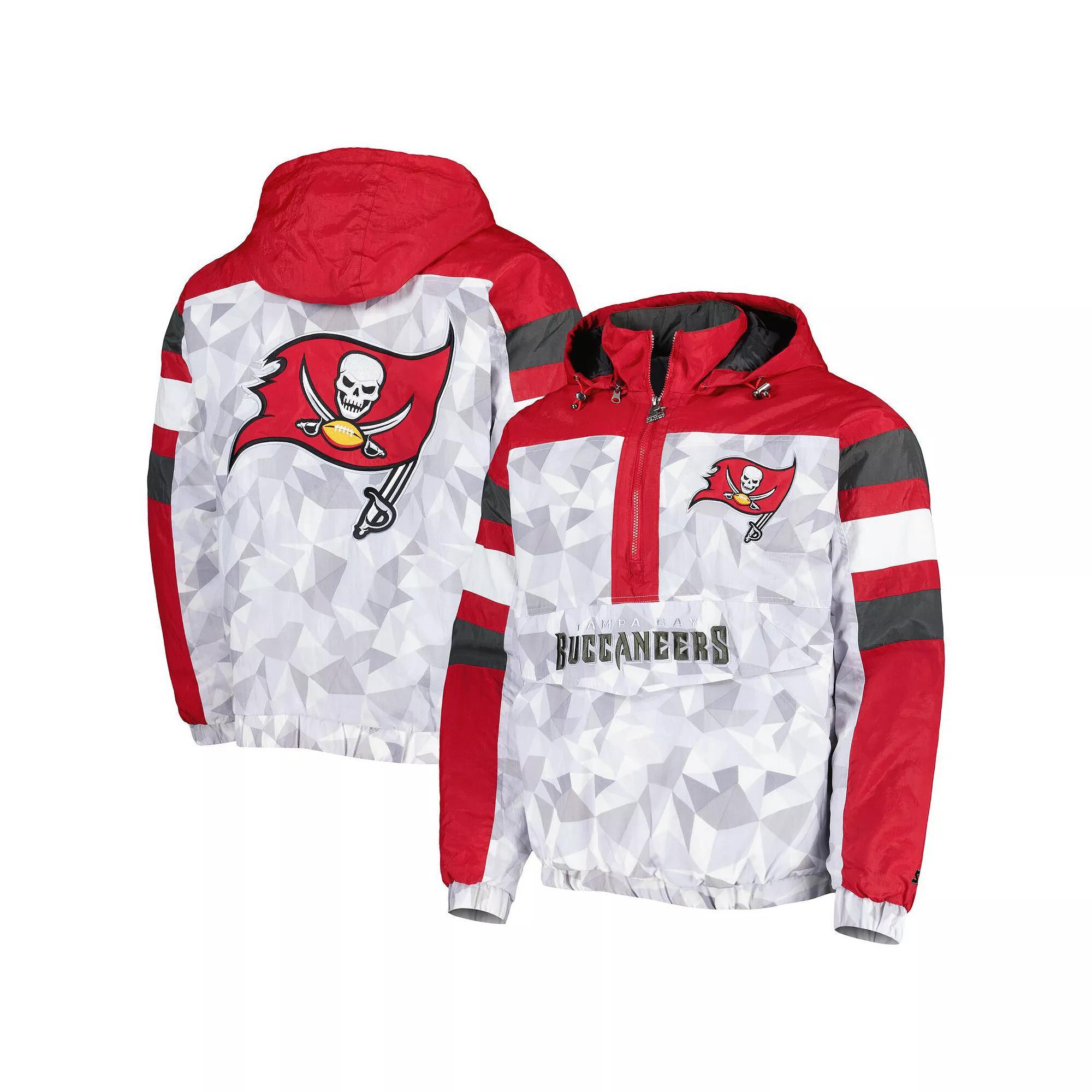 Men's Starter White/Red Tampa Bay Buccaneers Thursday Night Gridiron Raglan Half-Zip Hooded Jacket, Size: Medium Product Image