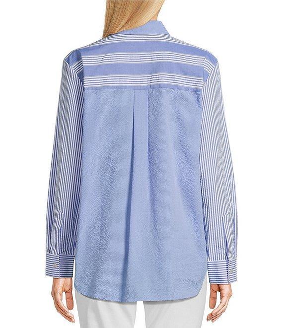 Foxcroft Boyfriend Mix Stripe Button Front Top Product Image