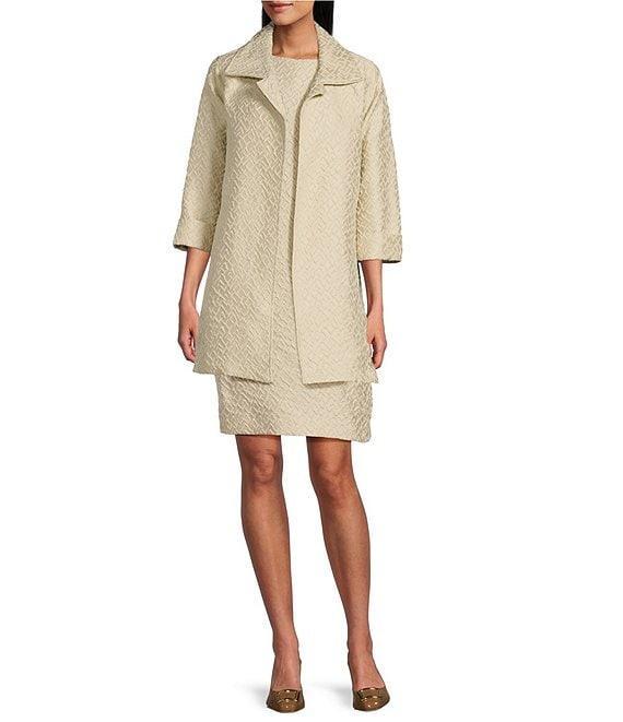 Caroline Rose Shimmering Sands Textured Jacquard Notch Collar Bracelet Sleeve Open-Front Statement Jacket Product Image