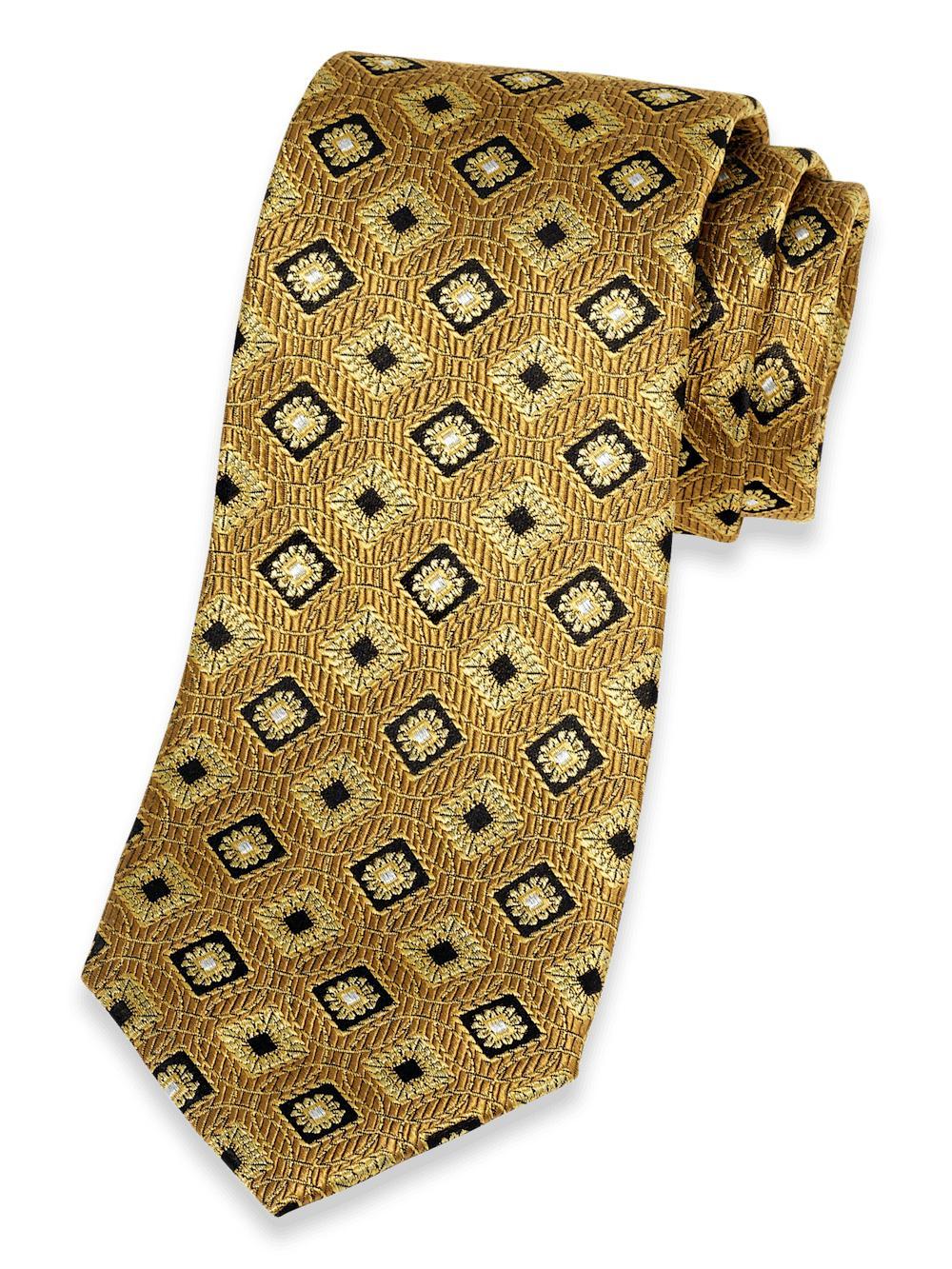 Medallion Woven Silk Tie - Gold Product Image