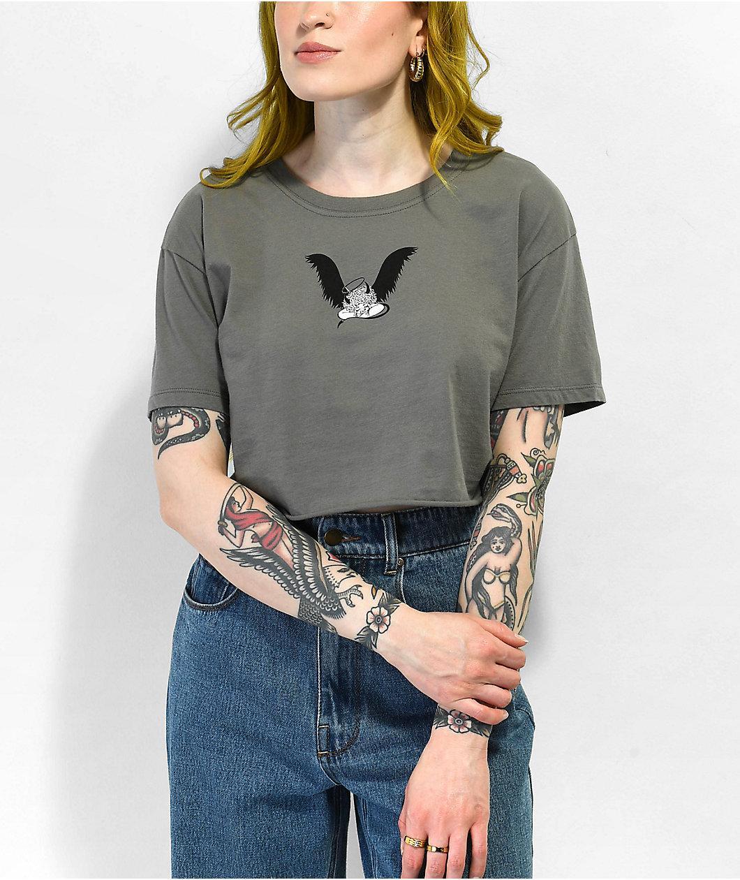 Empyre Kipsy Sleeping Angel Grey Crop T-Shirt Product Image