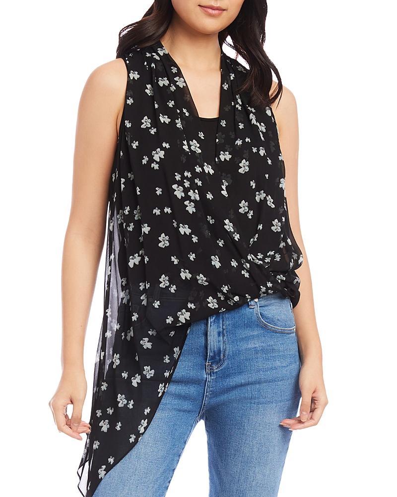 Karen Kane Asymmetric Hem Top (Print) Women's Clothing Product Image