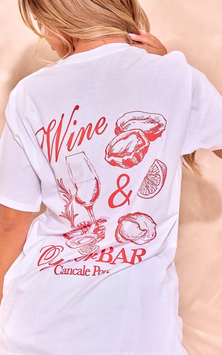 White Wine & Oyster Graphic Oversized T Shirt Product Image