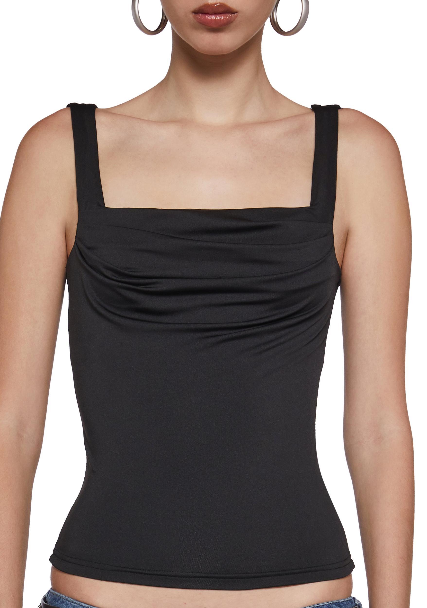 Jersey Knit Ruched Tank Top - Black Product Image