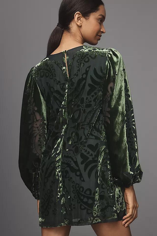 Farm Rio x Anthropologie Long-Sleeve Burnout Velvet Mini Dress Product Image