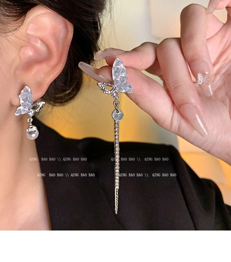 Butterfly Faux Crystal Rhinestone Asymmetrical Alloy Threader Earring Product Image