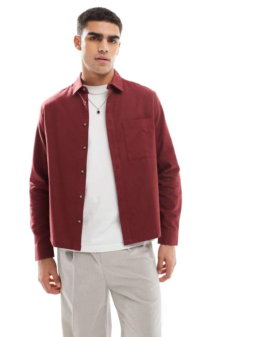 ASOS DESIGN boxy brushed oxford regular shirt in burgundy Product Image