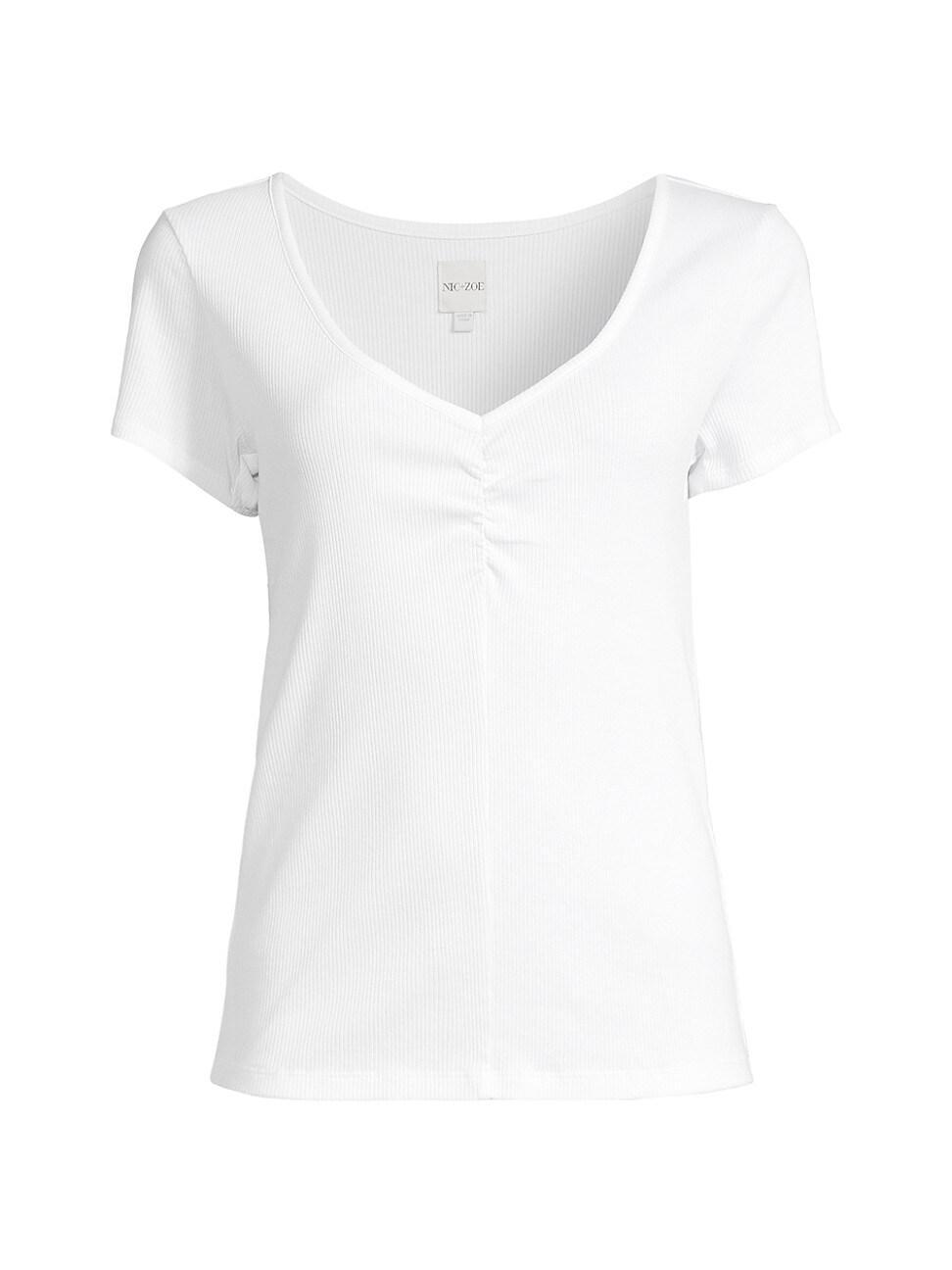 NIC+ZOE Drapey Rib Scrunch Tee (Paper ) Women's T Shirt Product Image