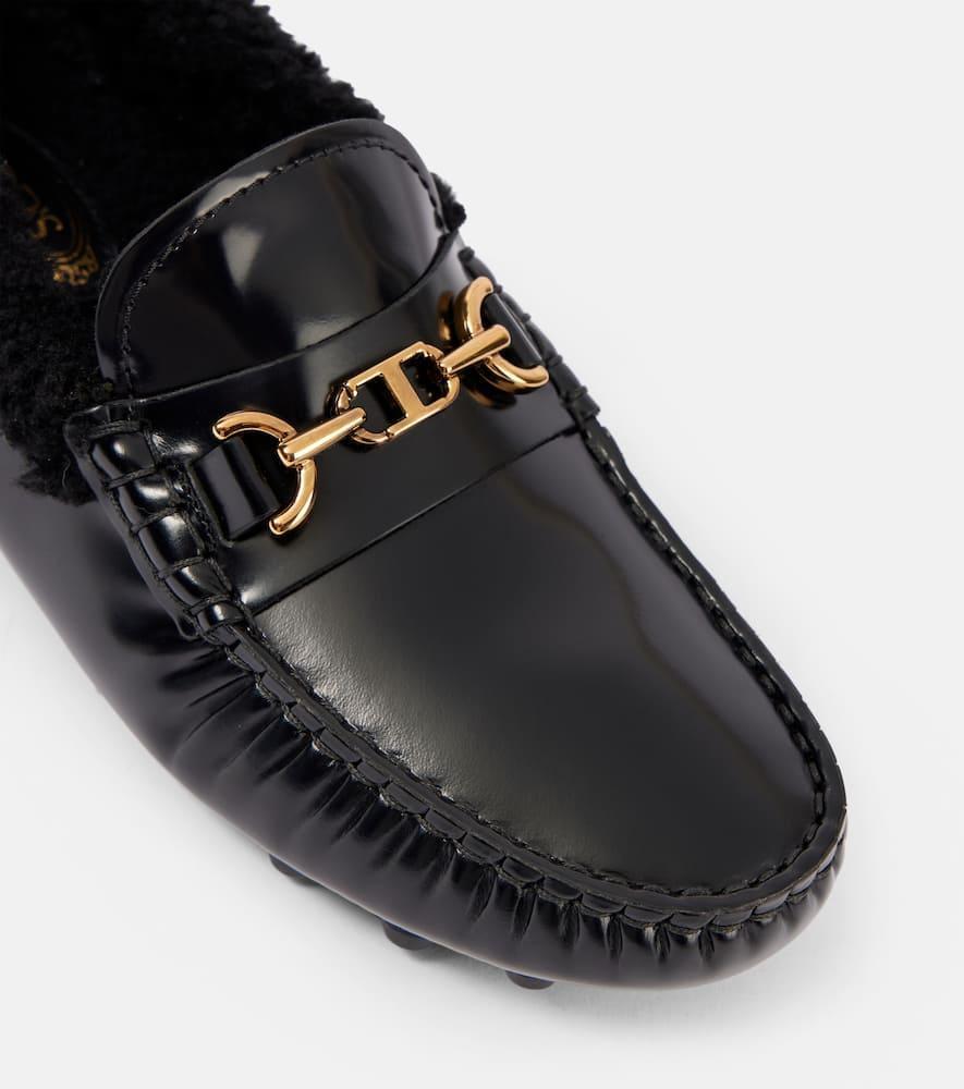 TOD'S Gommino Macro Embellished Shearling-trimmed Leather Loafers In Black Product Image