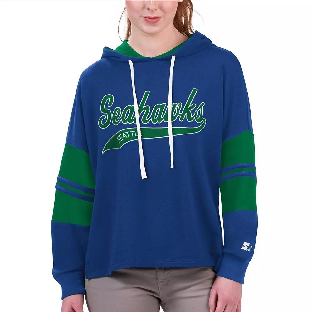 Women's Starter Royal Seattle Seahawks Bump And Run Long Sleeve Hoodie T-Shirt, Size: Medium, Blue Product Image