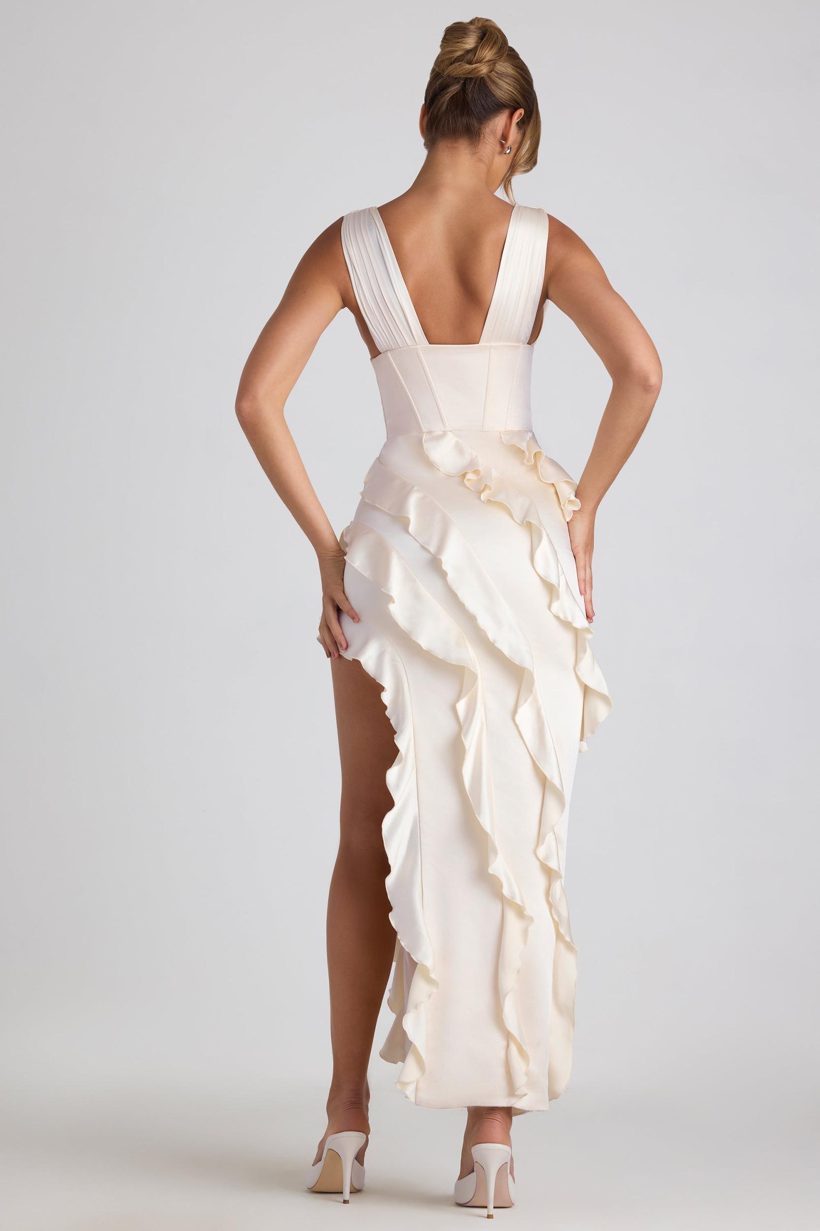 Ruffle-Trim Corset Maxi Dress in Ivory Product Image