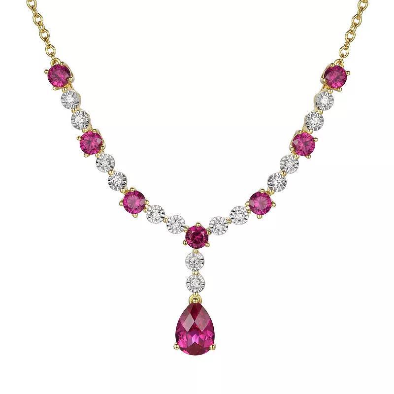 14k Gold Over Silver Lab-Created Ruby Necklace, Womens Gold Tone Product Image