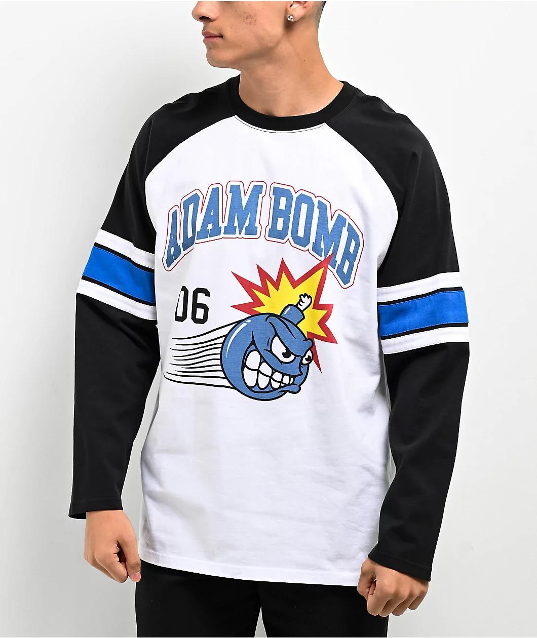 Adam Bomb Speed Bomb White & Black Long Sleeve Raglan T-Shirt Product Image