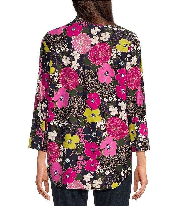 Jude Connally Belinda Autumn Blooms Print Jude Cloth Stretch Knit Wrinkle-Free Stand Collar Stand Collar 3/4 Sleeve Top Product Image