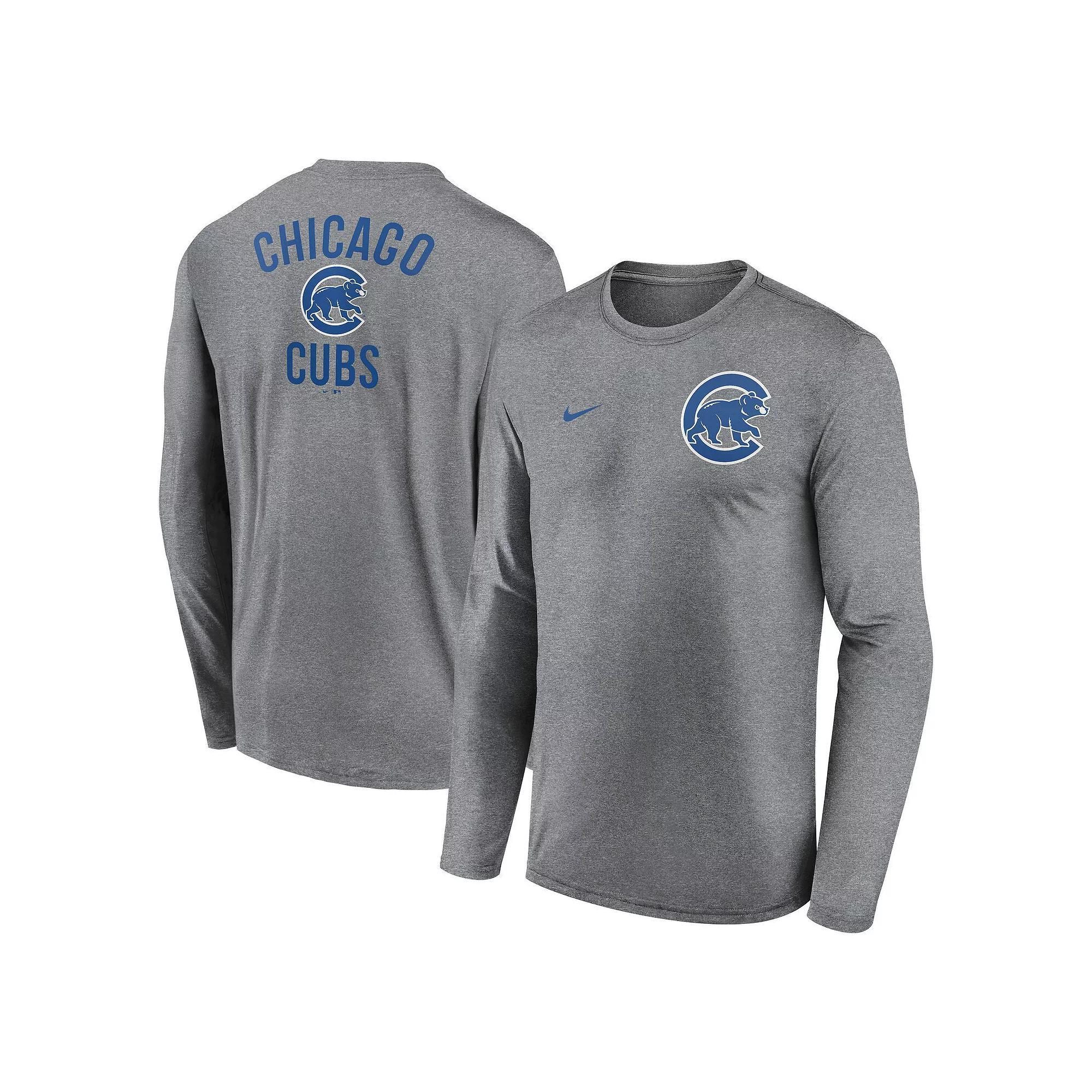Men's Nike Heather Charcoal Chicago Cubs 2-Hit Legend Performance Long Sleeve T-Shirt, Size: Small Product Image